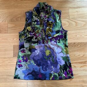 Floral Sleeveless Top with Ruffle Collar